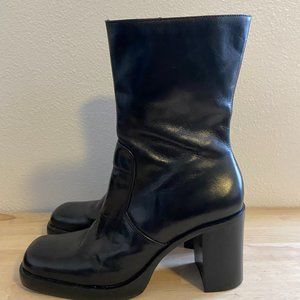 Diba Black Leather Platform Boots Size 10